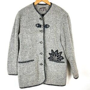 Virgin Wool Blend Artsy Jacket sz 6 Grey Lagenlook Hippie October Fest Bavarian